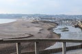 The river Axe near Seaton in Devon curves round a sandbank just before entering the sea Royalty Free Stock Photo