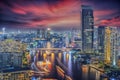 River in Bangkok city in night time Royalty Free Stock Photo