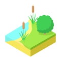 River bank fishing place icon, cartoon style Royalty Free Stock Photo
