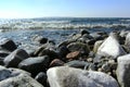 The river bank with a large pebble.