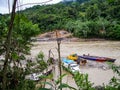 River bank in Peru with gold mining Royalty Free Stock Photo