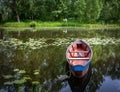 River bank and pond with water lilies in Pereslavl-Zalessky. Russian summer. Russia Royalty Free Stock Photo
