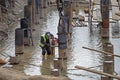 River bank revetment construction site