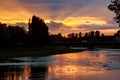 River bank sunsetsunset on the background of the uzgorod Royalty Free Stock Photo