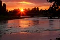 River bank sunsetsunset on the background of the uzgorod Royalty Free Stock Photo