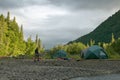 River bank tent campsite in wild, remote Alaska