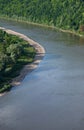 River bank with trees top view. Sandy beach Royalty Free Stock Photo