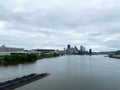 River, Barge, and City Center in Pittsburgh Pennsylvania