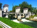 River barrier on Ljubljanica river by architect Plecnik for maintaining the water level in the city center Royalty Free Stock Photo