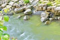 River bed with rocky bottom and banks Royalty Free Stock Photo