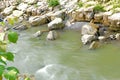 River bed with rocky bottom and banks Royalty Free Stock Photo