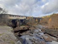 River bed in the village of Girvas.  Volcanic bed.  Autumn forest Royalty Free Stock Photo