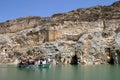 River boat in front of abandoned castle Rum Kale in Firat River