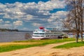 The river boat is moored near the pier on a Sunny summer day. Golden ring of Russia. Kostroma, Russia-May 2018 Royalty Free Stock Photo