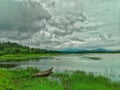 The  river with  boat  is very nice in nature with green trees Royalty Free Stock Photo