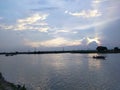 The  river with  boat  is very nice in nature with green trees Royalty Free Stock Photo