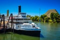 River Boat and Ziggurat on the Sacramento River Royalty Free Stock Photo