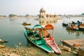 River boats on Gadsisar Lake in India