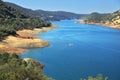 The river and  boats with water skiers Royalty Free Stock Photo