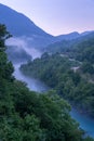 River border crossing between Bosnia Herzegovina and Montenegro, vertical