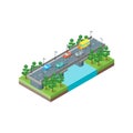 River Bridge Isometric View. Vector