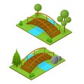 River Bridge Isometric View. Vector