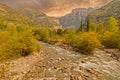 The river in broto at sunset, pyrenees, ordesa Royalty Free Stock Photo