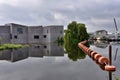 The river calder with orange boom and the Hepworth wakefield