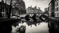 River in Cambridge city, Cambridgeshire, UK. Black and white Royalty Free Stock Photo