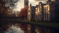 River in Cambridge city on sunset, Cambridgeshire, UK Royalty Free Stock Photo