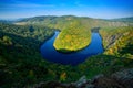 River canyon with dark water and green forest. Horseshoe bend, Vltava river, Czech republic, Europe. Beautiful landscape with rive Royalty Free Stock Photo