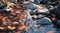 3d Model Of Rocks In Water Pond With Light Red And Dark Amber Style