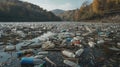 River choked with plastic bottles and debris environmental pollution Royalty Free Stock Photo