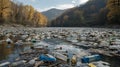 River choked with plastic bottles and debris a stark environmental issue Royalty Free Stock Photo