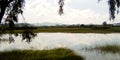 Reflection of the sky in a river surrounded by grassland in Jos Nigeria