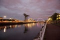 River Clyde, Glasgow, Scotland, UK, September 2013, the historic Finneston Crane and Clyde Arc Bridge Royalty Free Stock Photo