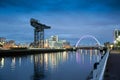 River Clyde, Glasgow, Scotland, UK, September 2013, the historic Finneston Crane and Clyde Arc Bridge Royalty Free Stock Photo