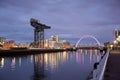 River Clyde, Glasgow, Scotland, UK, September 2013, the historic Finneston Crane and Clyde Arc Bridge Royalty Free Stock Photo