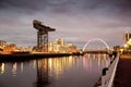 River Clyde, Glasgow, Scotland, UK, September 2013, the historic Finneston Crane and Clyde Arc Bridge Royalty Free Stock Photo