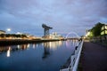 River Clyde, Glasgow, Scotland, UK, September 2013, the historic Finneston Crane and Clyde Arc Bridge Royalty Free Stock Photo