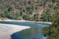 River course change between hills in Manas National Park, Assam, India