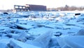 River covered with piles of ice smithereens