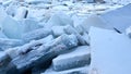 River covered with piles of ice smithereens