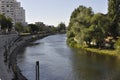 River Crisul Repede landscape from downtown of Oradea City in Romania. Royalty Free Stock Photo