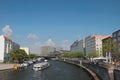 River, cruise motor ships and city. Berlin, Germany Royalty Free Stock Photo