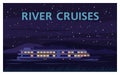 River cruise ship. Night landscape.