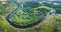 River curve from aerial view. Royalty Free Stock Photo