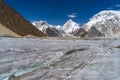 River curve of Vigne glacier in front of K2 and Broadpeak mountain, K2 trek, Pakistan