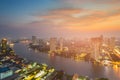 River curved over Bangkok city downtown night view Royalty Free Stock Photo