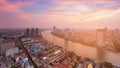 River curved over Bangkok city downtown skyline with after sunset sky Royalty Free Stock Photo